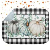 Sanwarm Absorbent Dish Drying Mat, Fall Watercolor Pumpkin Microfiber Pad for Kitchen Counter, Autumn Painting Plaid for Coffee Bar Decor, Heat Resistant and Reversible, 16\ x 18\in - Retail: $10in
