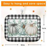 Sanwarm Absorbent Dish Drying Mat, Fall Watercolor Pumpkin Microfiber Pad for Kitchen Counter, Autumn Painting Plaid for Coffee Bar Decor, Heat Resistant and Reversible, 16\ x 18\in - Retail: $10in