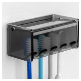 Toothbrush Holder Wall Mounted with Cover for Bathroom, 4 Slots Toothbrush Storage Organizer for Shower, Self Adhesive Toothbrush Hanger Rack for Dorm, Cabinet (Gray Clear) - Retail: $10