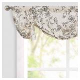 jinchan Tie Up Valance Floral Linen for Windows Farmhouse Valance 24 Inch Peonies Botanical Short Window Treatment Adjustable for Kitchen Living Room Light Filtering 1 Panel Black on Beige - Retail: $