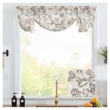 jinchan Tie Up Valance Floral Linen for Windows Farmhouse Valance 24 Inch Peonies Botanical Short Window Treatment Adjustable for Kitchen Living Room Light Filtering 1 Panel Black on Beige - Retail: $