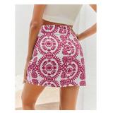 WDIRARA Womenfts Allover Print Knot Side High Waist Wrap Skirt Zipper Back Boho Mini Skirt Red Medium - Retail: $27