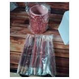 Sabary 8 Pcs Red Pens with Pen Holder for Desk Glitter Crystal Diamond Cute Ballpoint Fancy Pencil Holder Bling Desk Organizer for Women Girls Gifts School Office Wedding Supplies - Retail: $15