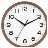 AKCISOT Wall Clock, Modern Small Wall Clocks Battery Operated 8 Inch, Silent Non-Ticking Analog Classic for Office, Home, Bathroom, Kitchen, Bedroom, School(Walnut Grain) - Retail: $12