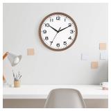 AKCISOT Wall Clock, Modern Small Wall Clocks Battery Operated 8 Inch, Silent Non-Ticking Analog Classic for Office, Home, Bathroom, Kitchen, Bedroom, School(Walnut Grain) - Retail: $12