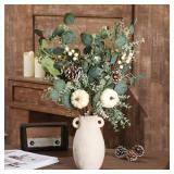 6 Pcs 23.6 Inch Fall White Pumpkin Picks for Floral Arrangements Artificial Maple Leaf Stem Pumpkin Floral Stems Branches Pinecones Berries for Autumn Thanksgiving Halloween Table Centerpiece Decor - 