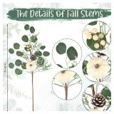 6 Pcs 23.6 Inch Fall White Pumpkin Picks for Floral Arrangements Artificial Maple Leaf Stem Pumpkin Floral Stems Branches Pinecones Berries for Autumn Thanksgiving Halloween Table Centerpiece Decor - 