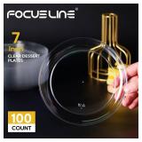 FOCUSLINE 100 Count Clear Plastic Plates 7 Inch, Disposable Salad Dessert Plates Heavy Duty- Premium Clear Hard Plastic for Weddings, Parties and Events - Retail: $25