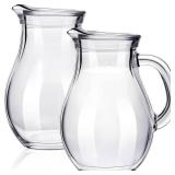 Leinuosen 2 Pcs Small Glass Creamer Pitcher with Spout Milk Frothing Pitcher Elegant Shaped Glass Coffee Tea Milk Creamer Jug Creative Milk Frother Cup (Elegant Style,250 ml) - Retail: $17