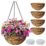 Karlliu 4 Pack 12 Inch Hanging Planters for Outdoor Plants Metal Watering Flower Baskets with Coco Liner for Hanging Pot Round Plant Holders Planter for Outside Garden Decoration - Retail: $40