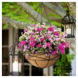 Karlliu 4 Pack 12 Inch Hanging Planters for Outdoor Plants Metal Watering Flower Baskets with Coco Liner for Hanging Pot Round Plant Holders Planter for Outside Garden Decoration - Retail: $40