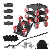 LOYAL TIGER Heavy Duty 1500LBS Furniture Dolly and Movers with 5X 360° Wheels - Carbon Steel Panel and Non-Slip Casters, Includes Lifter Jacks, Gliders for Sofa, Refrigerator (5.4 Inch, Red) - Retail