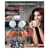 Visentor Rotatable Metal Coffee Mug Rack - 3 Tier Holder with 10 Hooks, Cup Pods and Saucer Basket for Bar Kitchen Counter - Black - Retail: $23