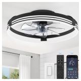 ZMISHIBO Low Profile Ceiling Fans with Lights and Remote, 20 Inch Flush Mount Ceiling Fan with Light, 3000K-6000K Dimmable Fandelier LED Fan Light, 6 Wind Speeds Black Ceiling Fans for Bedroom - Retai