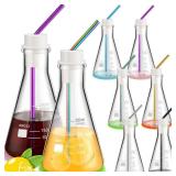Copkim 25 Pcs Lab Flask Chemistry Drinking Glasses, 6 Set 8.5 oz Thick Clear Tumbler Scientific Beaker Mugs Flask for Cocktails Coffee Cold Drinks Novelty Cocktail Glasses Set(Lab Flask) - Retail: $31