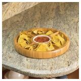 Bamboo Charcuterie BoardCheese Board Chip and Dip Divided BowlServing Platter with Ceramic Center BowlDip Cup - Retail: $28