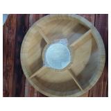 Bamboo Charcuterie BoardCheese Board Chip and Dip Divided BowlServing Platter with Ceramic Center BowlDip Cup - Retail: $28
