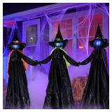JOYIN 3 Pack 48\ Halloween Witch Decorations Outdoor, Halloween 3 Witches Yard Stakes with Multicolored Light-up Heads for Yard Lawn Props, Indoor Party Decorations - Retail: $44in