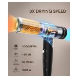 ANNLARY Plasma Ion Hair Dryer with Diffuser for Curly Hair, 110000 RPM Professional High Speed Blow Dryer with Plasma Ion, 1500W Foldable Travel Hairdryer with 6.5 Ft Cord Fast Drying for Women Men - 