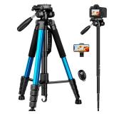 Victiv 72 inch Camera Tripod, Tall Tripod for Camera Cell Phone, Heavy Duty Camera Tripod Stand, Professional Aluminum Monopod, Compatible with Canon Nikon Sony DSLR Cameras - Blue - Retail: $40