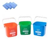 Matthew RedandGreenandBlue Detergent and Sanitizing Cleaning Bucket 3 Quart Cleaning Pail,Set of 3 Square Containers,Built-In Spout wHandle,Wash Rinse Sanitize Handwash Bucket,Incl.3Pcs Microfiber Clo
