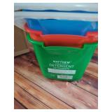 Matthew RedandGreenandBlue Detergent and Sanitizing Cleaning Bucket 3 Quart Cleaning Pail,Set of 3 Square Containers,Built-In Spout wHandle,Wash Rinse Sanitize Handwash Bucket,Incl.3Pcs Microfiber Clo