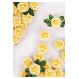NandT NIETING Artificial Flowers, 25Pcs Fake Flowers Goose Yellow Roses Perfect for DIY Wedding Bouquets Centerpieces Bridal Shower Party Home Flower Arrangement Decorations - Retail: $15