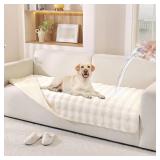Hittun Waterproof Dog Bed Cover Non Slip Couch Cover for Dogs Washable Soft Faux Fur Sofa Cover Couch Covers for 3 Cushion Couch Sofa Pet Friendly (Off White) - Retail: $44