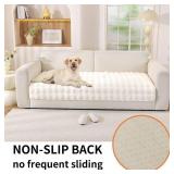 Hittun Waterproof Dog Bed Cover Non Slip Couch Cover for Dogs Washable Soft Faux Fur Sofa Cover Couch Covers for 3 Cushion Couch Sofa Pet Friendly (Off White) - Retail: $44