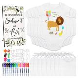 GOLDGE Dazzle at Baby Showers with a 37-Piece DIY Bib and Bodysuit Decorating Kit: 8 Bodysuits, 8 Bibs, 6 Stencils, 14 Markers, 1 Wooden Baby Shower Game Sign (8 Bodysuits, 8 Bibs) - Retail: $26
