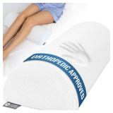 5 STARS UNITED Knee Pillow for Back Sleeping  Memory Foam Cushion for Sciatica Pain Relief  Under Leg Support for Sleeping on Back  Half Moon Bolster for Bed, White - Retail: $38