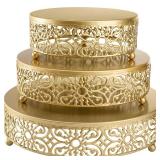 Hedume 3 Pack Cake Stand, Round Metal Cake Stands, 8\ 10\in 12\in Dessert Display Cupcake Stands, Wedding Brithday Party Celebration Dessert Cake Display Plates-Gold - Retail: $30in