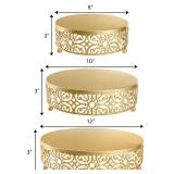 Hedume 3 Pack Cake Stand, Round Metal Cake Stands, 8\ 10\in 12\in Dessert Display Cupcake Stands, Wedding Brithday Party Celebration Dessert Cake Display Plates-Gold - Retail: $30in
