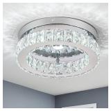 HOPGGIE 11.8 Mini Crystal Chandelier LED Ceiling Light Flush Mount Ceiling Light Fixtures Modern Chandelier Lighting for Kitchen Closet Hallway Bedroom Foyer Laundry Room (Cool white-11.8\) - Retail