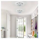 HOPGGIE 11.8 Mini Crystal Chandelier LED Ceiling Light Flush Mount Ceiling Light Fixtures Modern Chandelier Lighting for Kitchen Closet Hallway Bedroom Foyer Laundry Room (Cool white-11.8\) - Retail