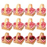 Geelin 24 Pcs Christmas Mini Woven Basket with Handle 30 Sheet Red and White Gingham Paper Napkins Wood Chip Mini Flower Fruit Picnic Basket Chip for Christmas Wedding Party Gift Decoration (Medium) -