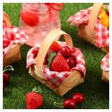Geelin 24 Pcs Christmas Mini Woven Basket with Handle 30 Sheet Red and White Gingham Paper Napkins Wood Chip Mini Flower Fruit Picnic Basket Chip for Christmas Wedding Party Gift Decoration (Medium) -