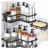 YASONIC Corner Shower Caddy Organizer, 3-Pack Adhesive Rustproof Stainless Steel Shower Shelves with Soap Holder, No Drilling Shower Storage Rack for Family Renters Bathroom, Black - Retail: $17