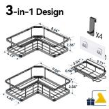 YASONIC Corner Shower Caddy Organizer, 3-Pack Adhesive Rustproof Stainless Steel Shower Shelves with Soap Holder, No Drilling Shower Storage Rack for Family Renters Bathroom, Black - Retail: $17