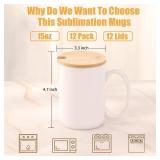 RAINBOWTIE Sublimation Mugs 15 oz with Bamboo Lid Ceramic Coffee Cup Sublimation Coffee Mugs Tazas Para Sublimar Set of 12 - Retail: $44