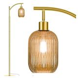gernehop Glass Floor Lamp for Living Room, Modern Gold Standing Lamp with Ribbed Glass Lampshade Pedal Switch, 67 Tall Lamp for Bedroom Study Room - Retail: $60