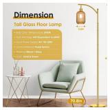 gernehop Glass Floor Lamp for Living Room, Modern Gold Standing Lamp with Ribbed Glass Lampshade Pedal Switch, 67 Tall Lamp for Bedroom Study Room - Retail: $60