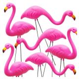 JOYIN Set of 6 Small Pink Flamingo Yard Ornament Stakes, Mini Lawn Plastic Flamingo Statue with Metal Legs for Sidewalks, Outdoor Garden, Luau Party, Tropical Party Decor, 2 Styles - Retail: $15