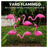 JOYIN Set of 6 Small Pink Flamingo Yard Ornament Stakes, Mini Lawn Plastic Flamingo Statue with Metal Legs for Sidewalks, Outdoor Garden, Luau Party, Tropical Party Decor, 2 Styles - Retail: $15