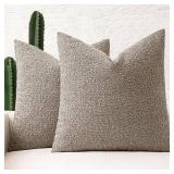 MIULEE 24x24 Decorative Euro Sham Throw Pillows for Bed Set of 2 Textured Boucle Neutral Throw Pillow Coverss Light Taupe Accent Solid Couch Pillowcase Cozy Soft Sofa Livingroom Home Decor - Retail: $