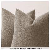 MIULEE 24x24 Decorative Euro Sham Throw Pillows for Bed Set of 2 Textured Boucle Neutral Throw Pillow Coverss Light Taupe Accent Solid Couch Pillowcase Cozy Soft Sofa Livingroom Home Decor - Retail: $