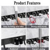 Black 5 Racks and 4 Hooks Mop and Broom Holder Wall Mount, Broom Organizer Storage Tool Racks Stainless Steel Heavy Duty Hooks Self Adhesive Solid Non-slip for Home Kitchen Garden Laundry Garage - Ret