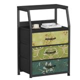 Furnulem Retro Night Stand with 3 Drawers and 2-Tier Shelf, Small Nightstand Side Table, Vintage Storage Dresser for Bedroom, Fabric Drawer Organizer for Closet, Beside Furniture - Retail: $50