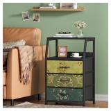 Furnulem Retro Night Stand with 3 Drawers and 2-Tier Shelf, Small Nightstand Side Table, Vintage Storage Dresser for Bedroom, Fabric Drawer Organizer for Closet, Beside Furniture - Retail: $50