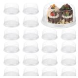 Nuanchu 24 Pieces 8 Inch Disposable Cake Containers with Lids Plastic Serving Tray Clear Platters with Clear Lids Round Disposable Cake Holder for Storing Party Takeout Food Catering Display (White) -